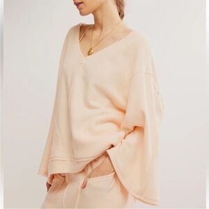 Free People Intimately Day Off Fleece Pullover Sweater Peach lounge cozy Sz S